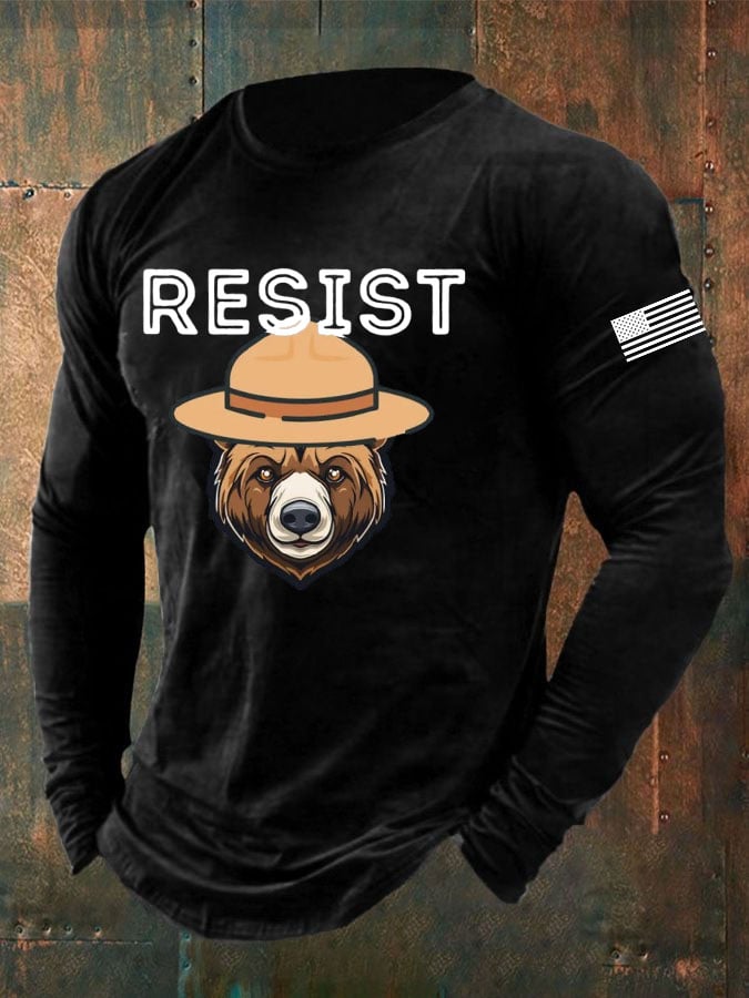 Men's Vintage Bear Resist Printed Casual T-shirt