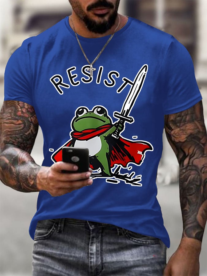 Men's Resist Frog Printed Round Neck T-Shirt