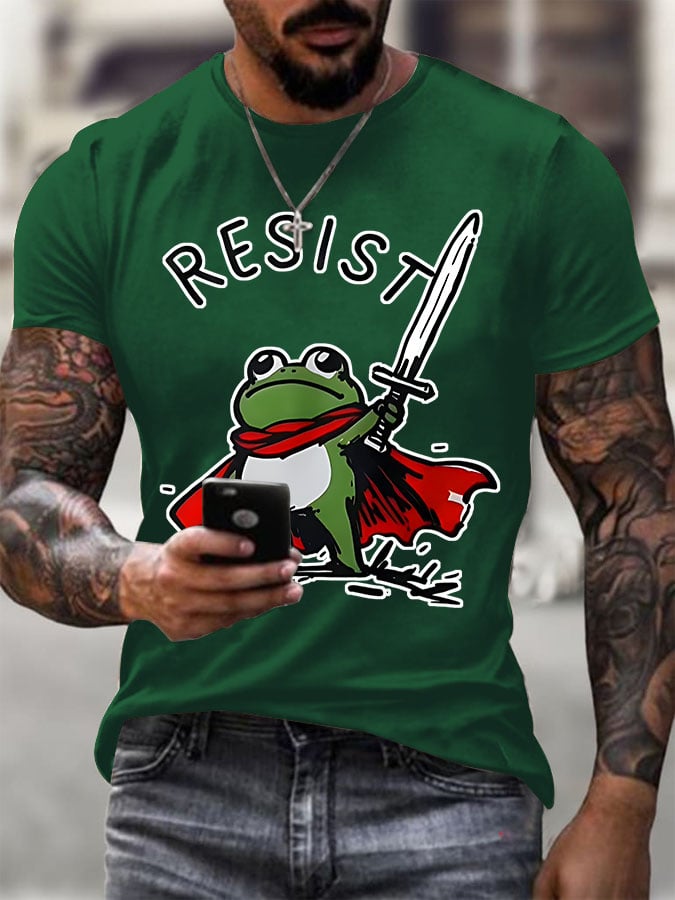 Men's Resist Frog Printed Round Neck T-Shirt