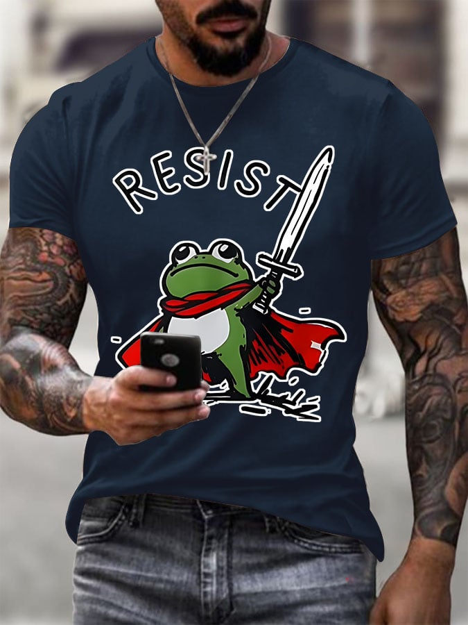 Men's Resist Frog Printed Round Neck T-Shirt