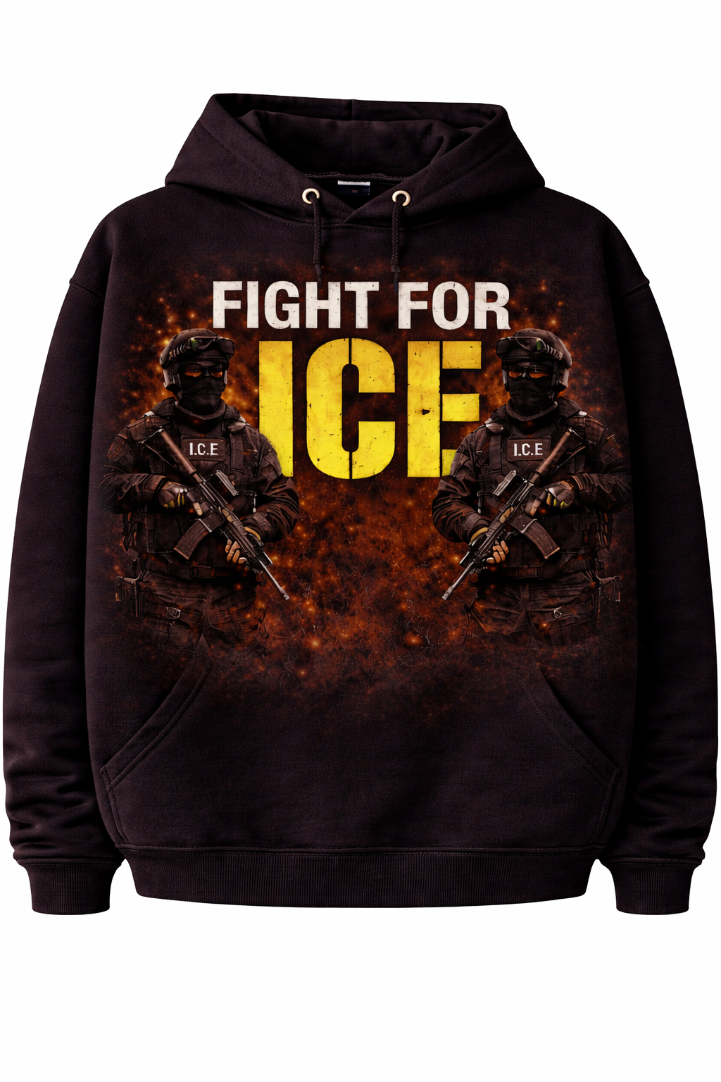 Support the "Fight for Ice" I.C.E. series with this loose-fitting hooded sweatshirt featuring graphic prints.