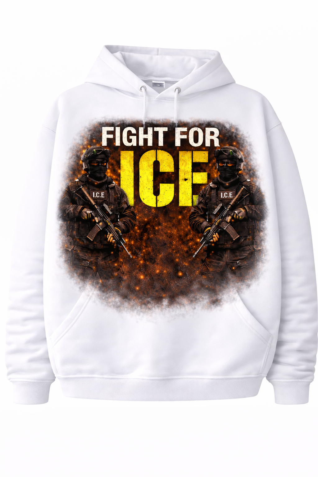 Support the "Fight for Ice" I.C.E. series with this loose-fitting hooded sweatshirt featuring graphic prints.