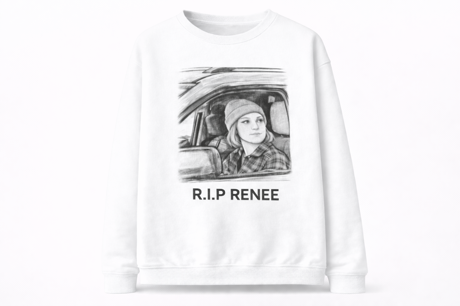 R.I.P Renee In-Car Portrait Sketch Style Memorial Sweatshirt – Imitation Cotton Casual Round Neck Regular Fit Top
