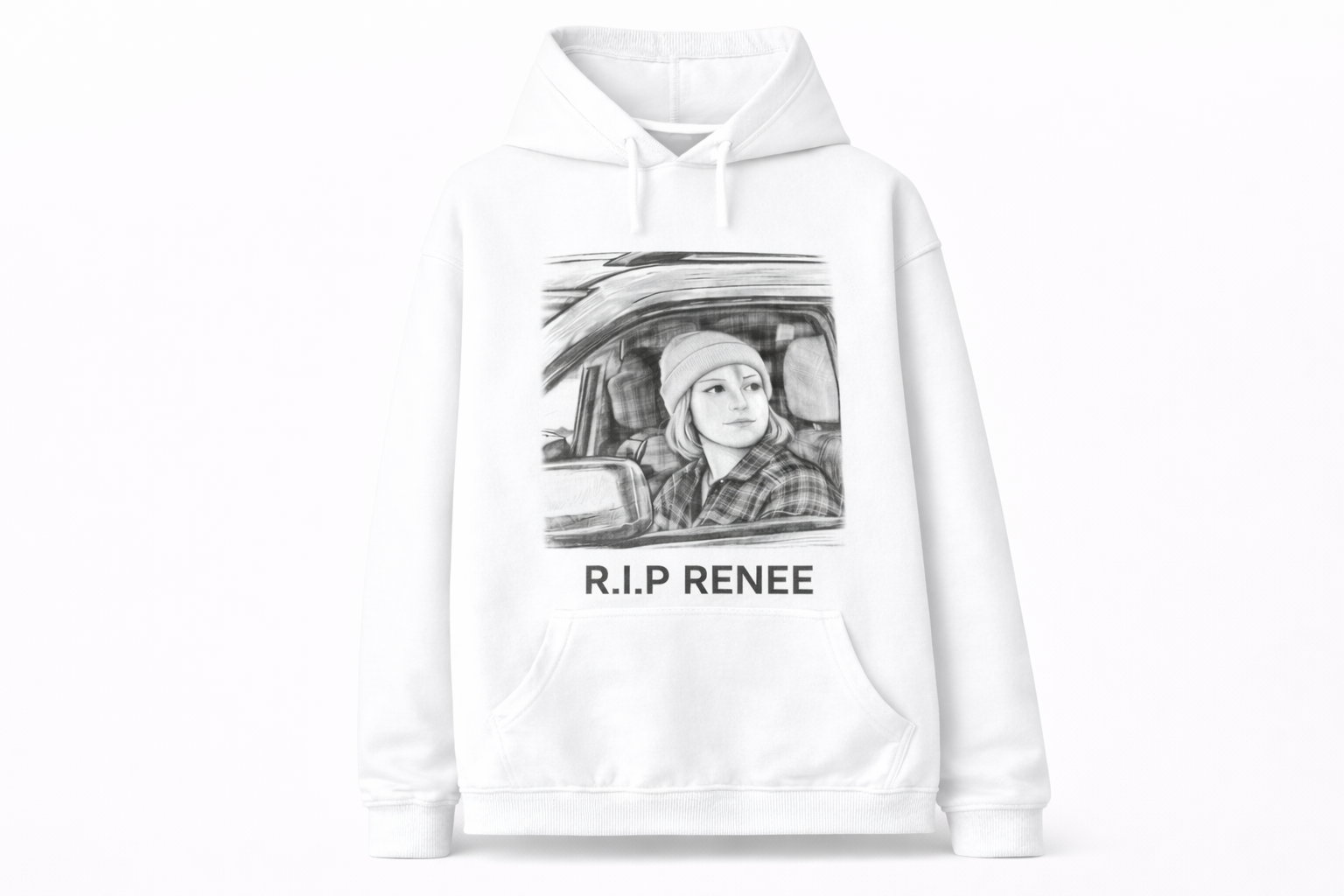 R.I.P Renee In-Car Pencil Sketch Style Memorial Hoodie – Imitation Cotton Casual Hooded Regular Fit Top