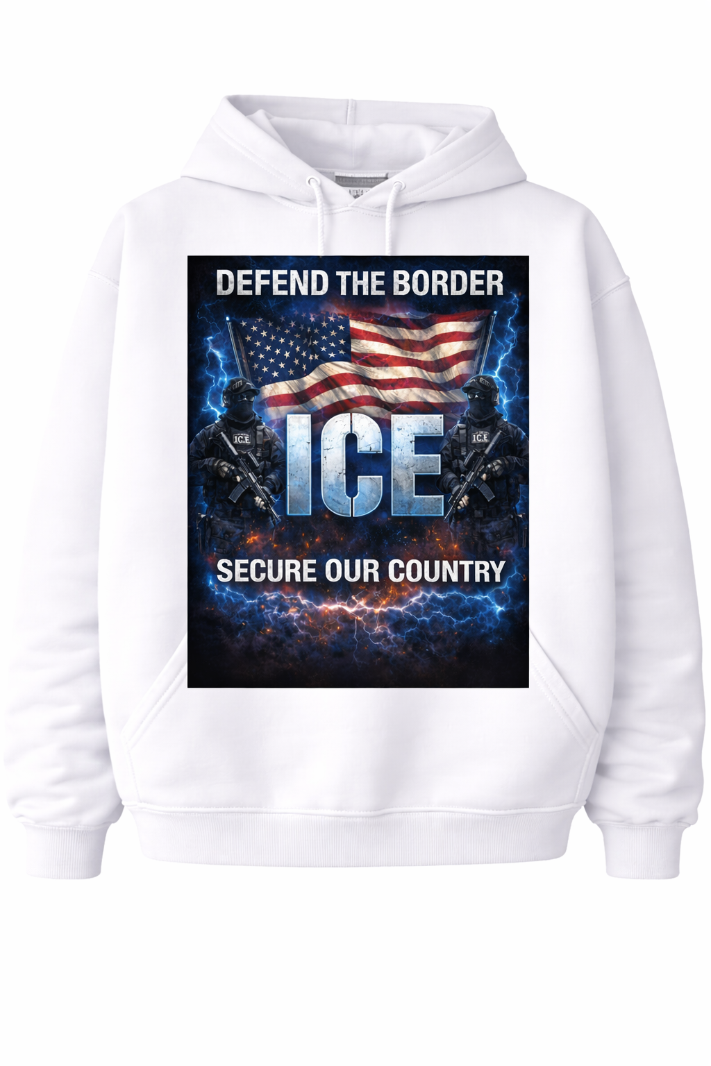 Support the "Fight for Ice" I.C.E. series with this loose-fitting hooded sweatshirt featuring graphic prints.