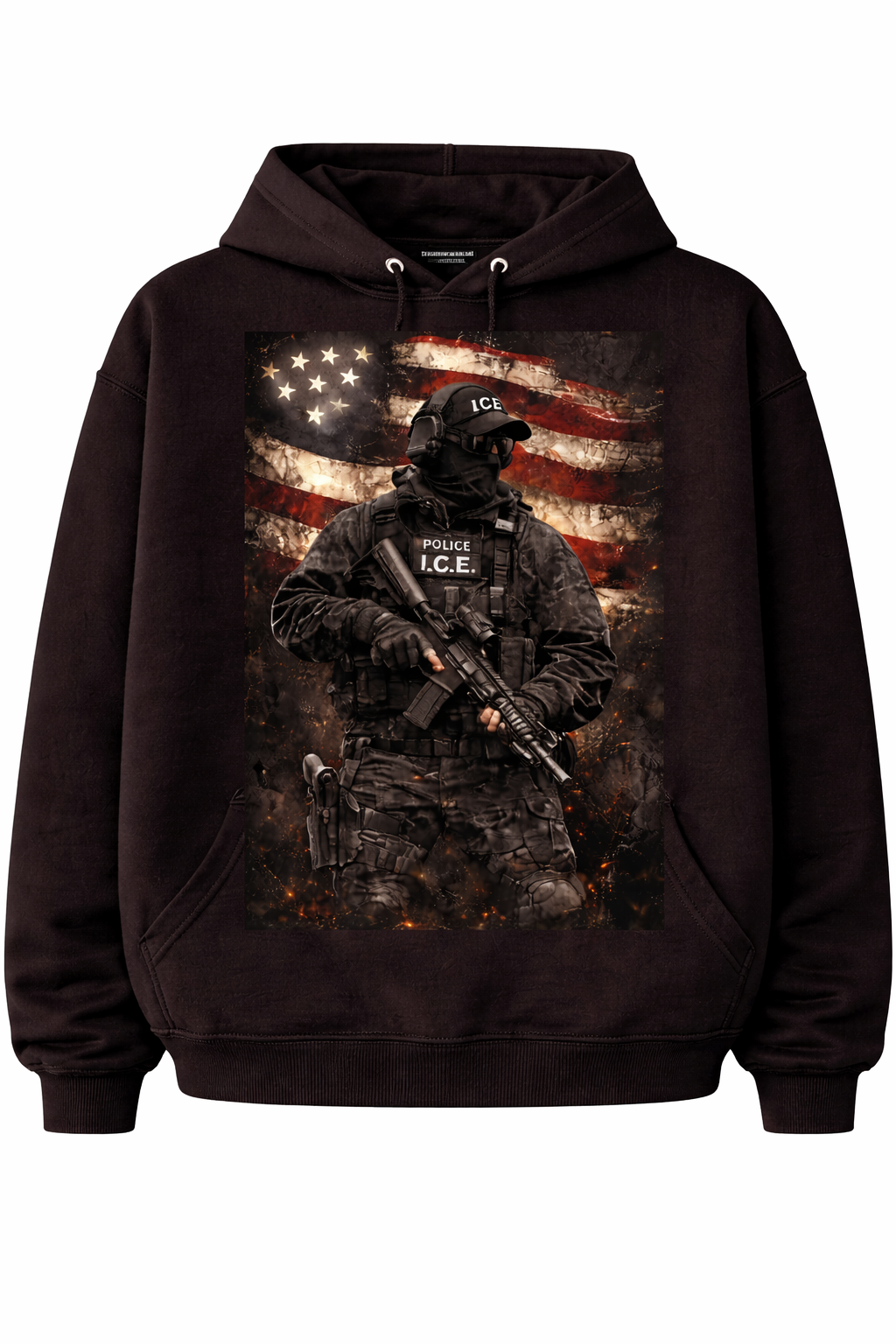 Support the "Fight for Ice" I.C.E. series with this loose-fitting hooded sweatshirt featuring graphic prints.