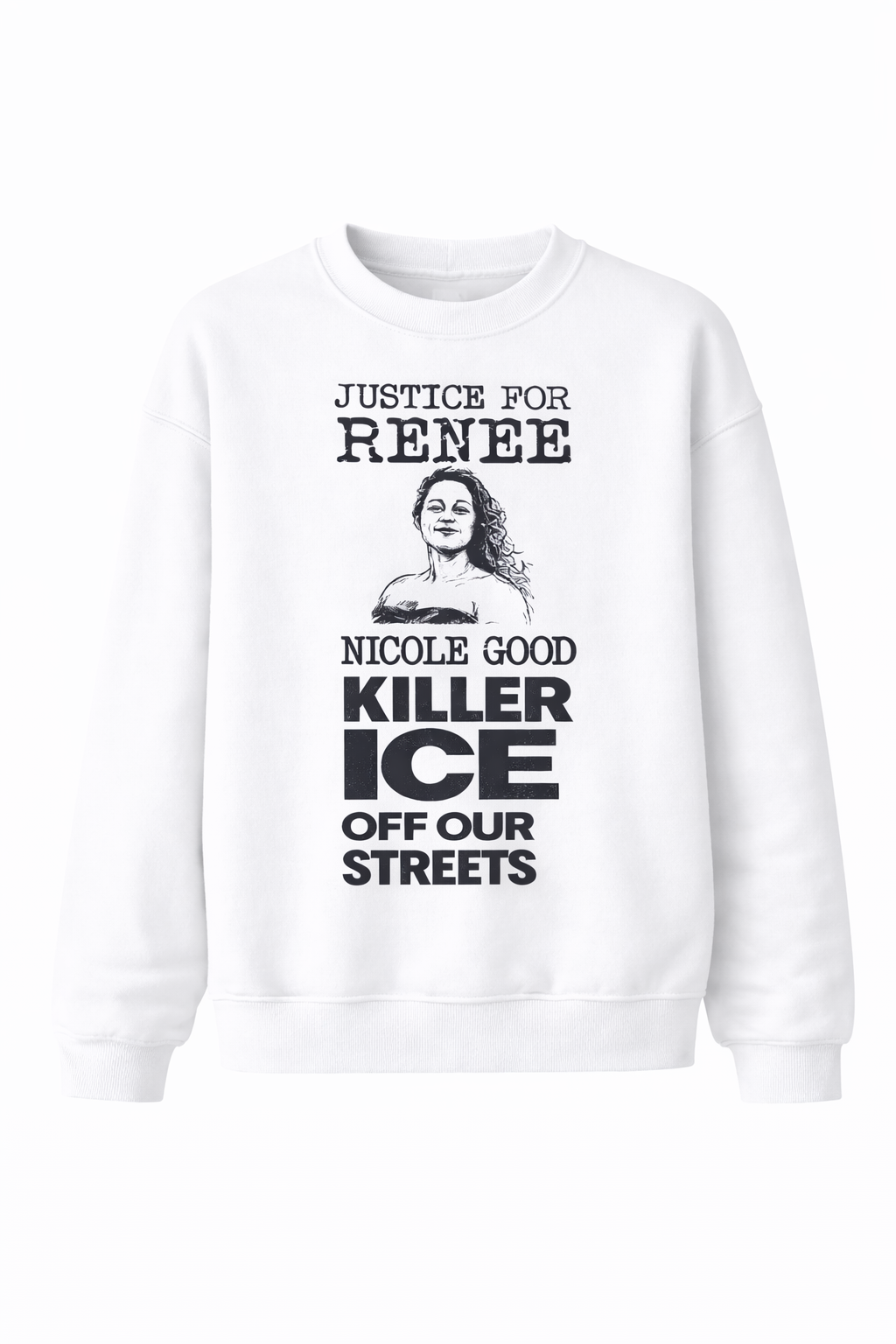 Justice for Renee Sketch Portrait Graphic Sweatshirt, Protest Slogan Style Imitation Cotton Casual Round Neck Regular Fit Pullover