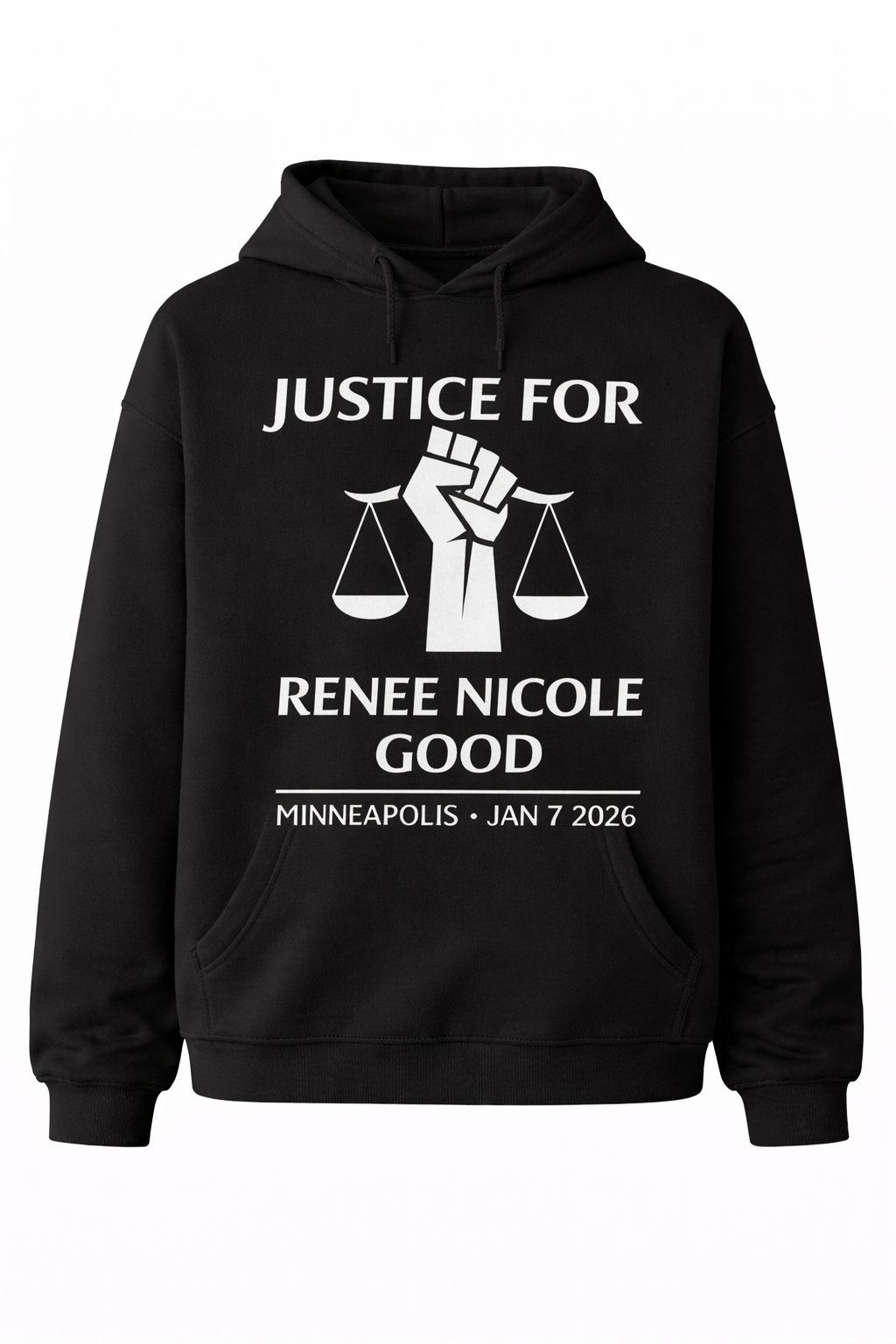 Justice for Renee Nicole Good Fist & Scales Graphic Hoodie - Black Minneapolis Jan 7 2026 Social Justice Pullover