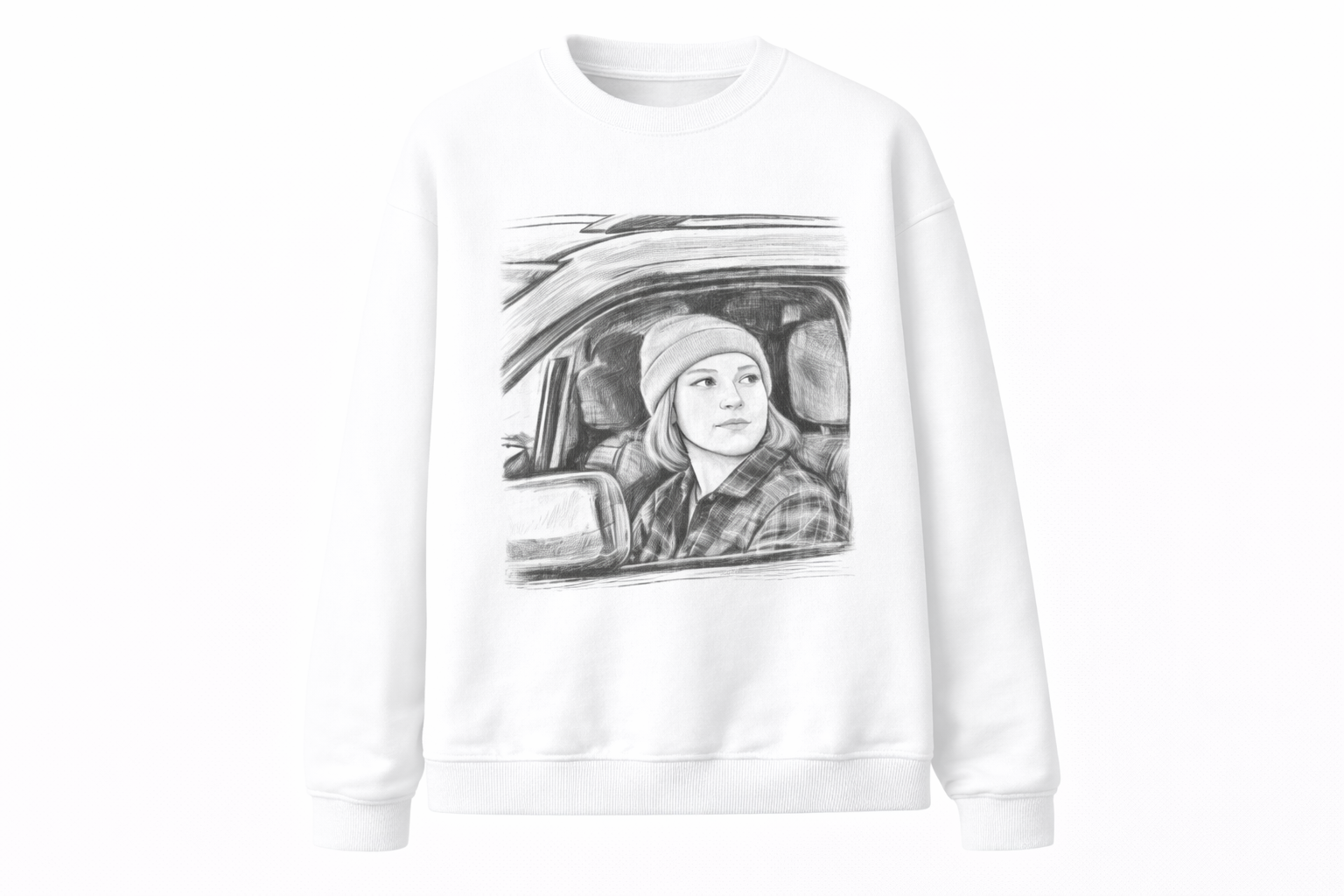 R.I.P RENEE Sketch Style Car Window Portrait Sweatshirt - Imitation Cotton Casual Round Neck Regular Fit Top