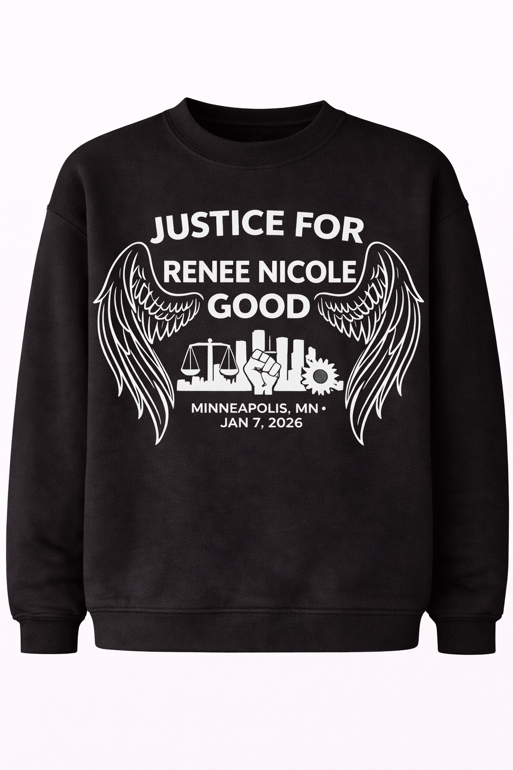 Justice for Renee Nicole Good Memorial Graphic Sweatshirt, Angel Wings Sketch Style 100% Cotton Casual Round Neck Regular Fit Pullover
