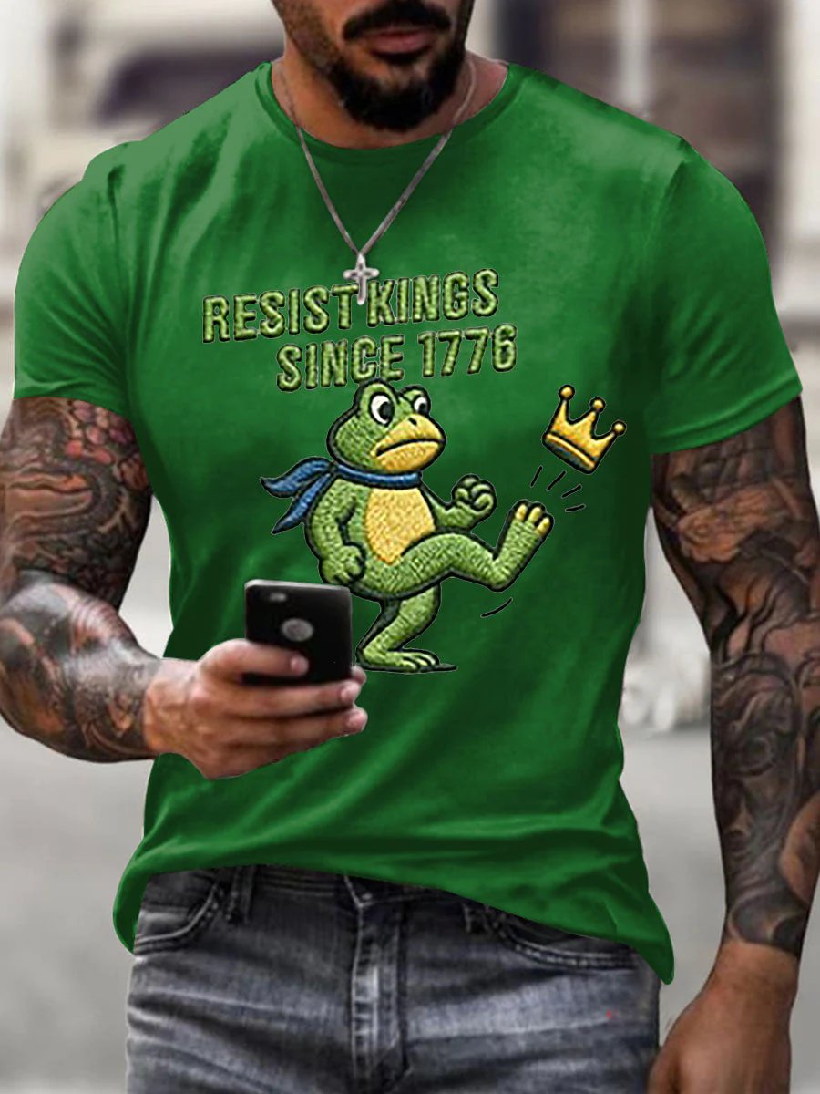Men's Retro Resist Kings Since 1776 Printed Round Neck T-Shirt