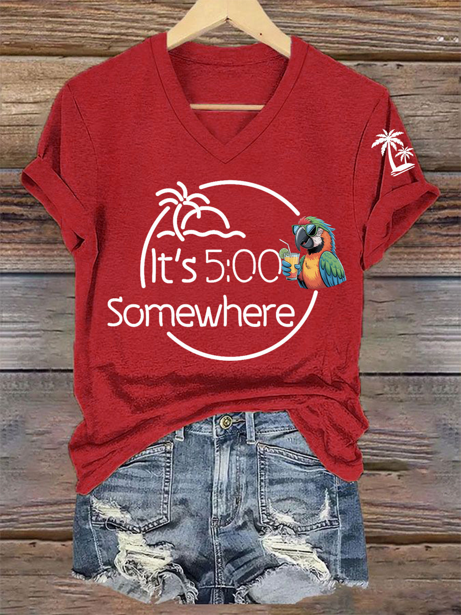 Women's  Its 5 O'clock Somewhere Casual V-Neck Tee