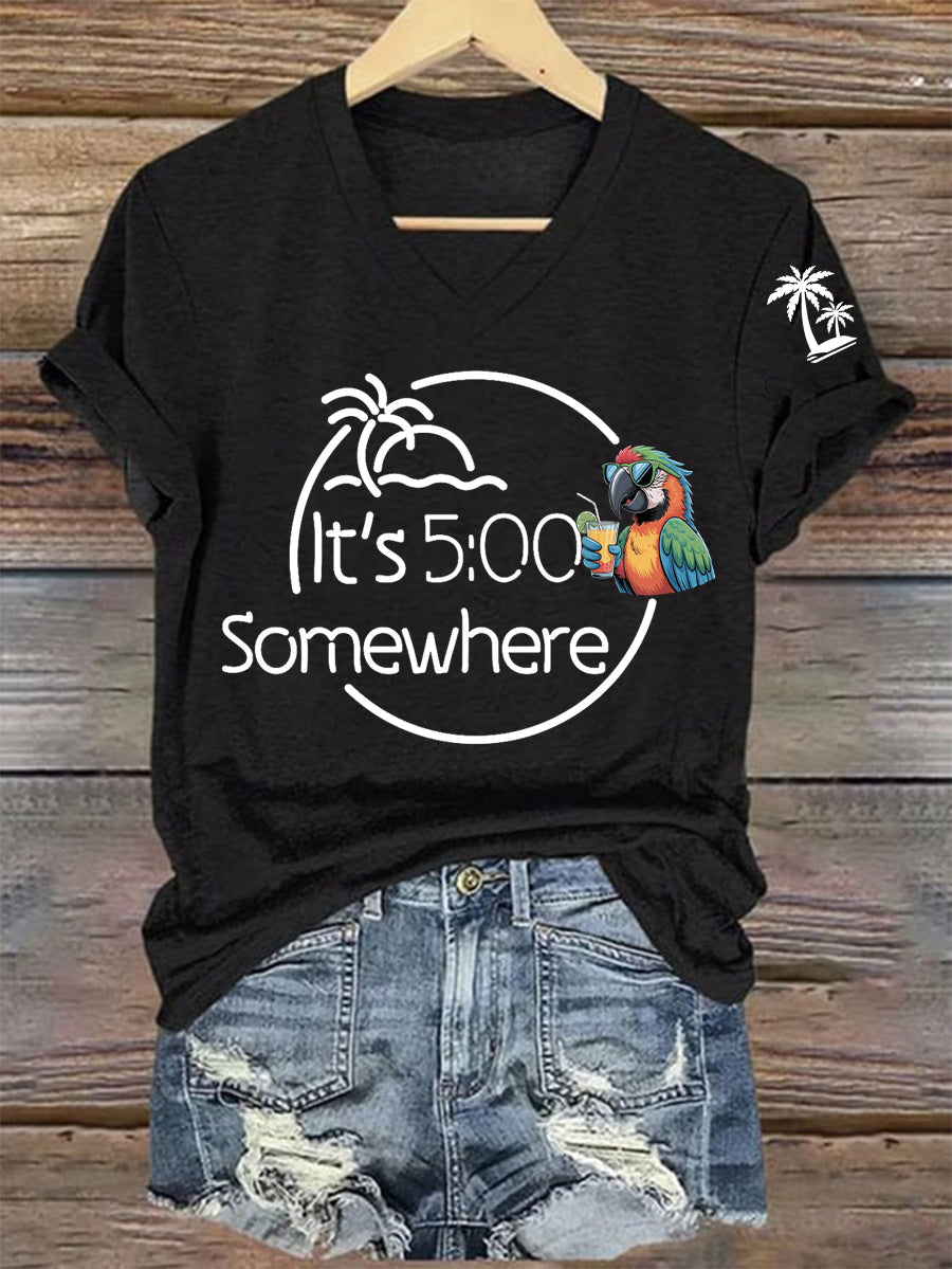 Women's  Its 5 O'clock Somewhere Casual V-Neck Tee