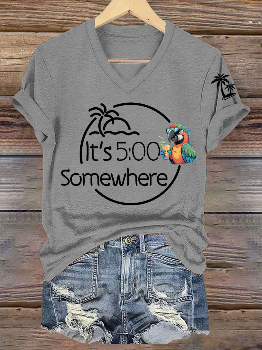 Women's  Its 5 O'clock Somewhere Casual V-Neck Tee
