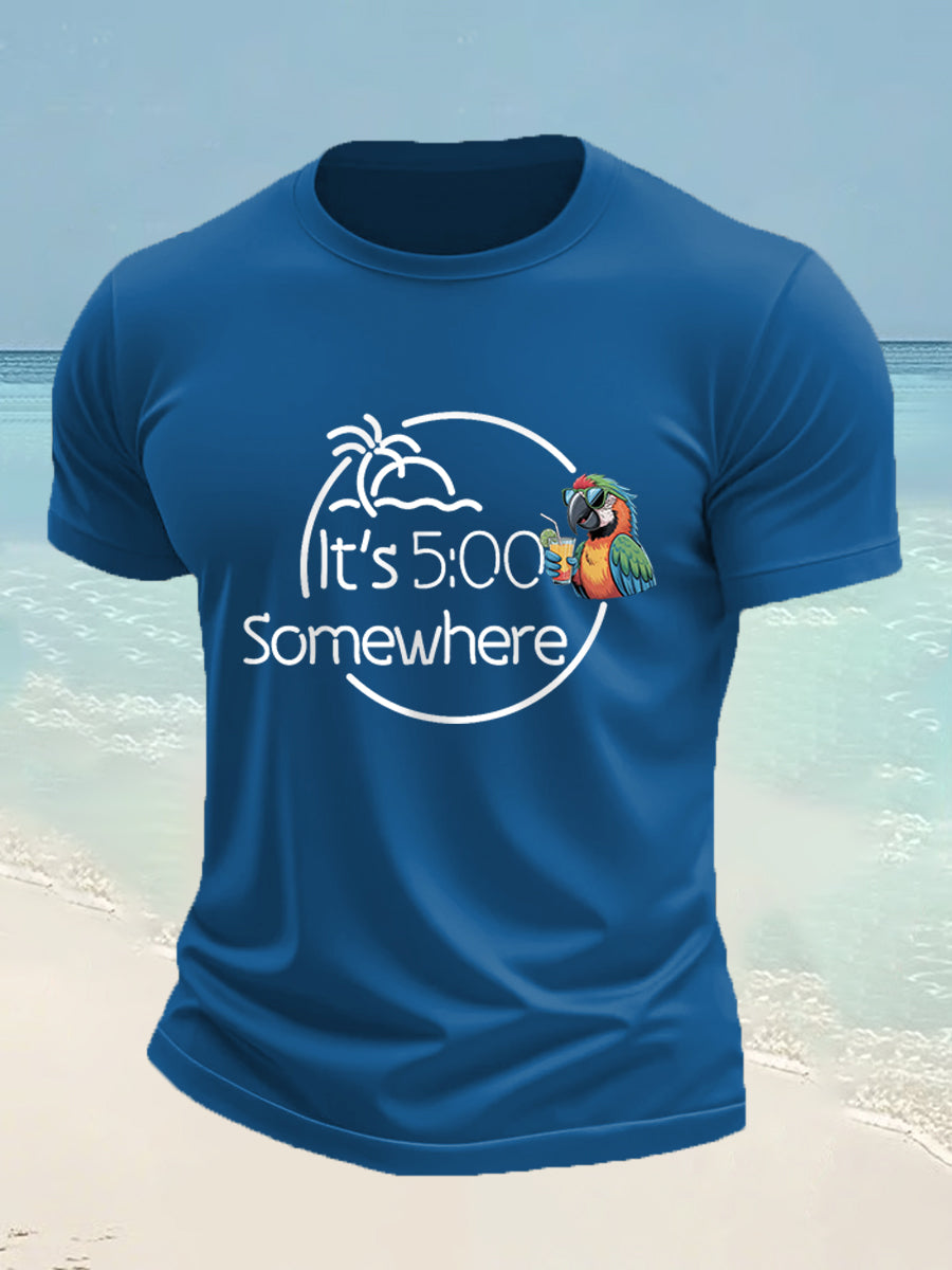 Men's It's 5 O'clock Somewhere Parrot Print Casual Tee
