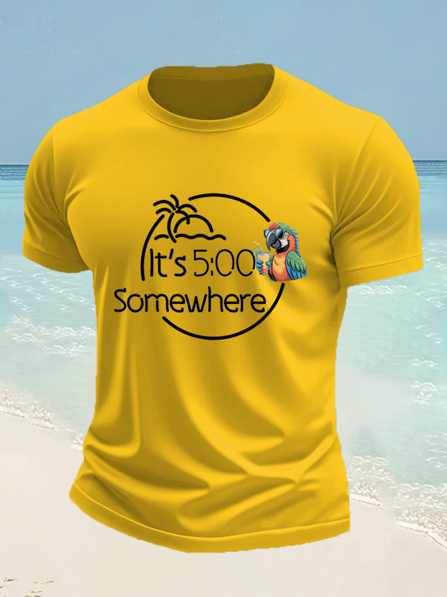Men's It's 5 O'clock Somewhere Parrot Print Casual Tee