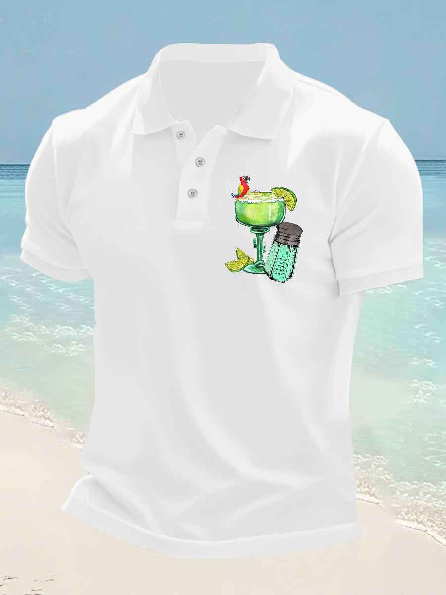 Men's  It's 5 O'clock Somewhere Parrot Print Casual Short Sleeve Top