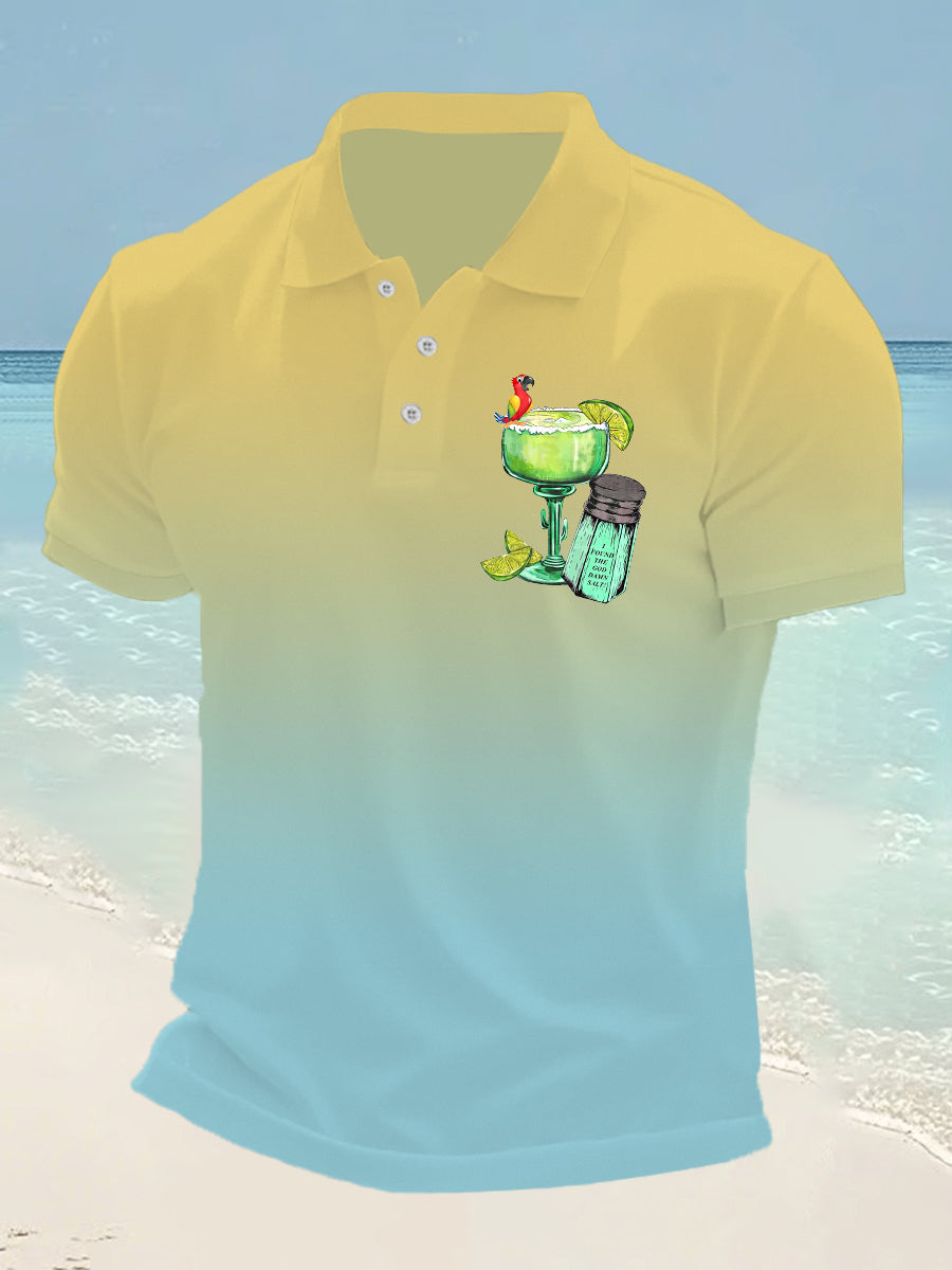 Men's  It's 5 O'clock Somewhere Parrot Print Casual Short Sleeve Top