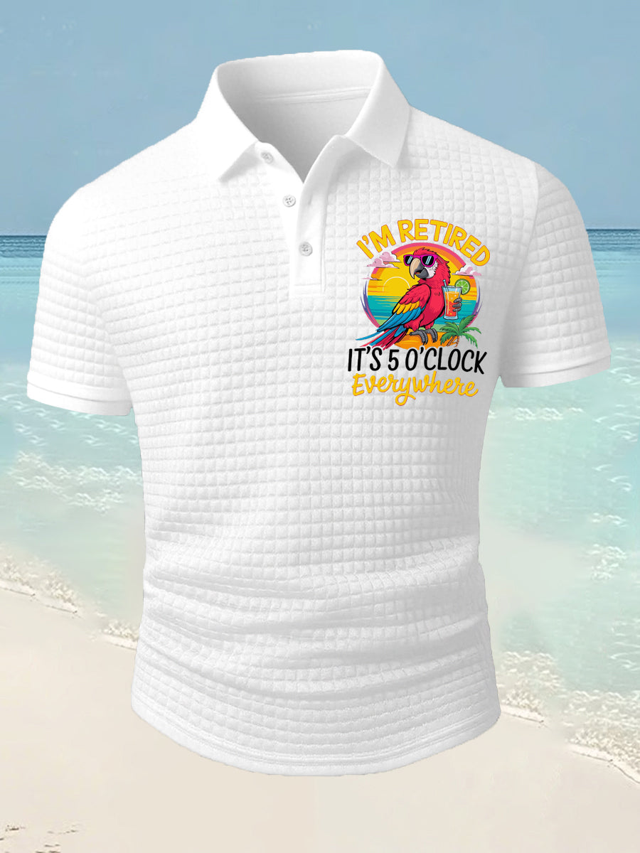 Men's I‘m Retired It‘s 5 O'clock Everywhere Parrot Print Casual Waffle Short-Sleeve Top