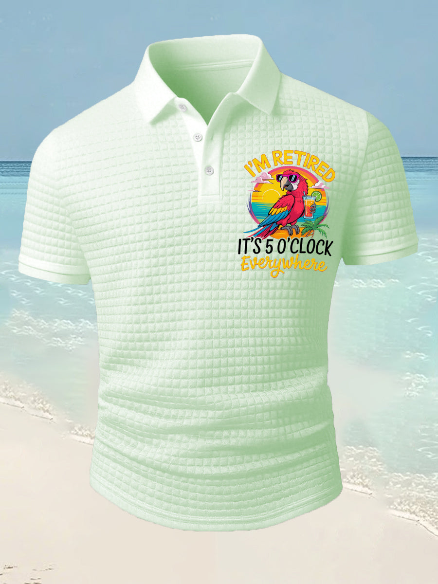 Men's I‘m Retired It‘s 5 O'clock Everywhere Parrot Print Casual Waffle Short-Sleeve Top
