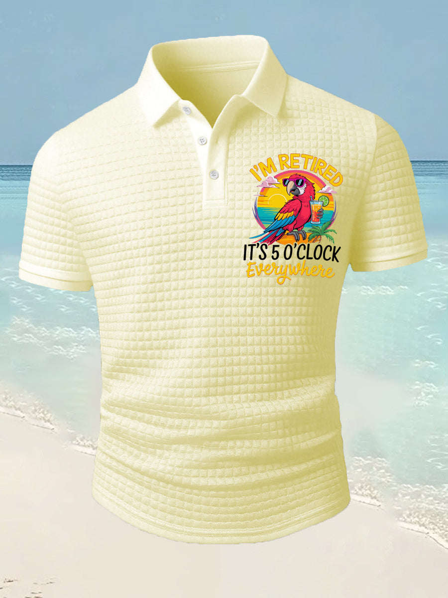 Men's I‘m Retired It‘s 5 O'clock Everywhere Parrot Print Casual Waffle Short-Sleeve Top