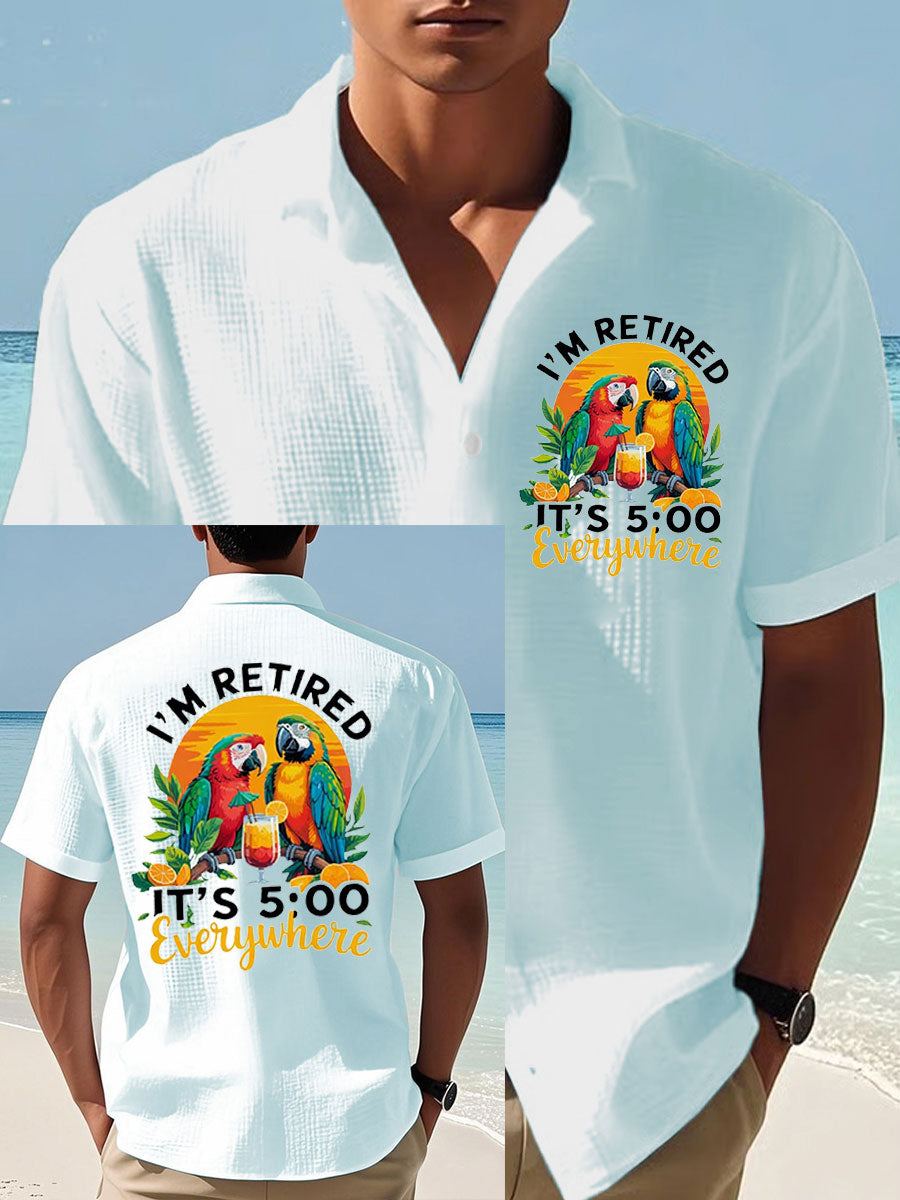 Men's It‘s 5 O'clock Everywhere Print Casual Waffle Shirt