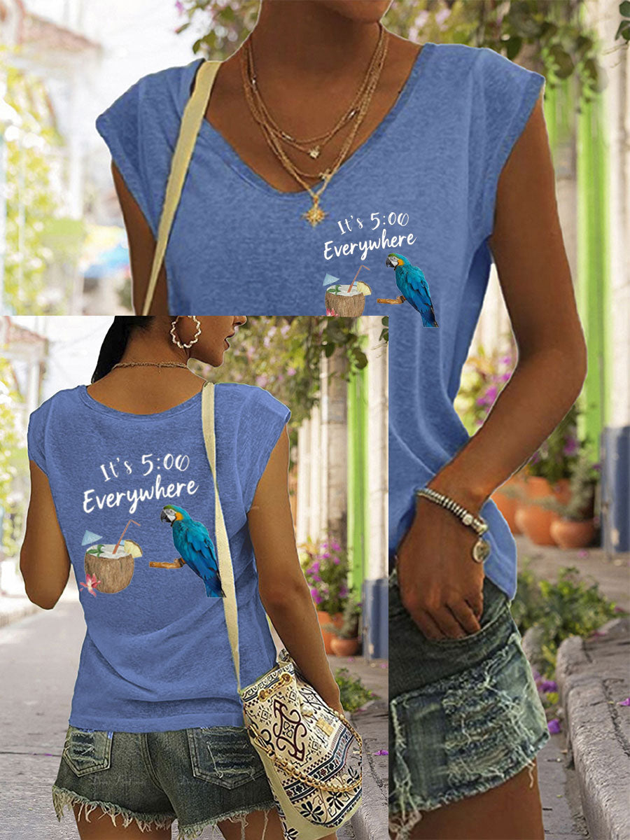 Women's It‘s 5 O'clock Everywhere Print Casual coloured cotton T-shirt