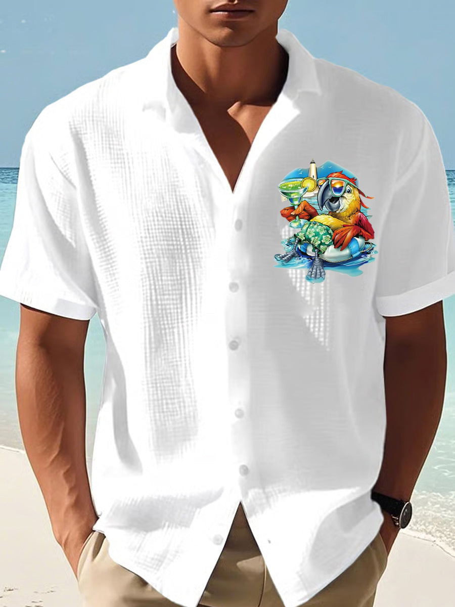 Men's I'm Retired It's 5 O'clock Everywhere Parrot Print Casual Waffle Short-Sleeve Shirt