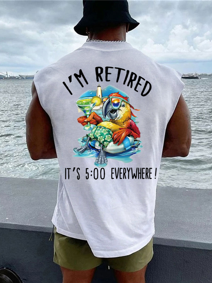 Men's I'm Retired It's 5 O'clock Everywhere Parrot Print Casual Tank Top