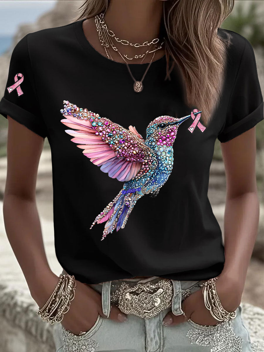 Women's Pink Ribbon Print Casual T-shirt