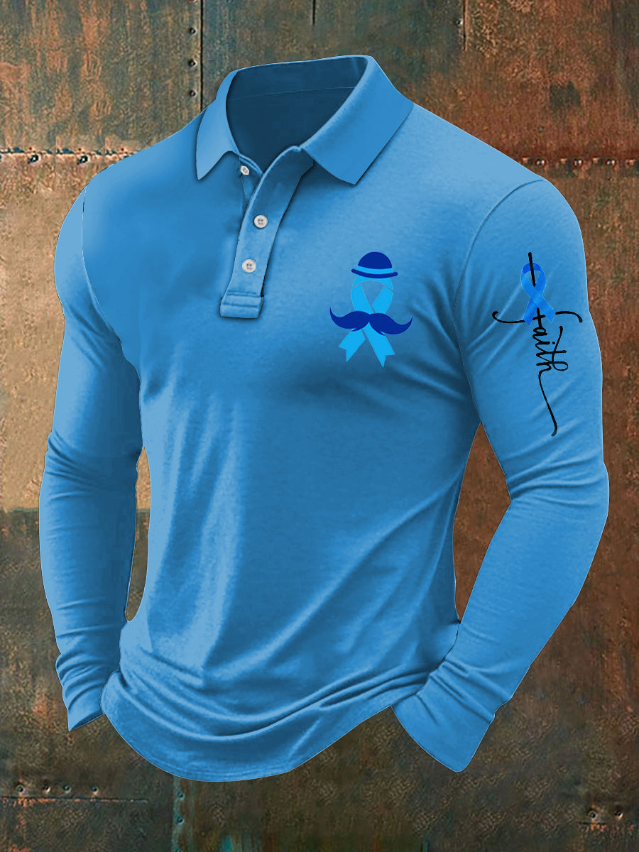 Men's  Prostate Cancer Print Stand Collar Casual Shirt