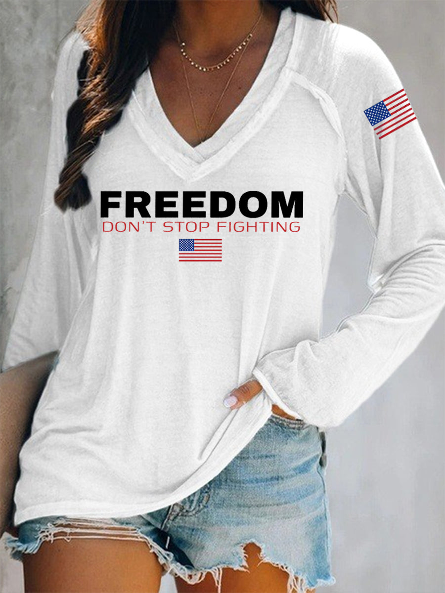 Women's Freedom Don't Stop Fighting R.I.P Charlie Kirk Long-Sleeve T-Shirt