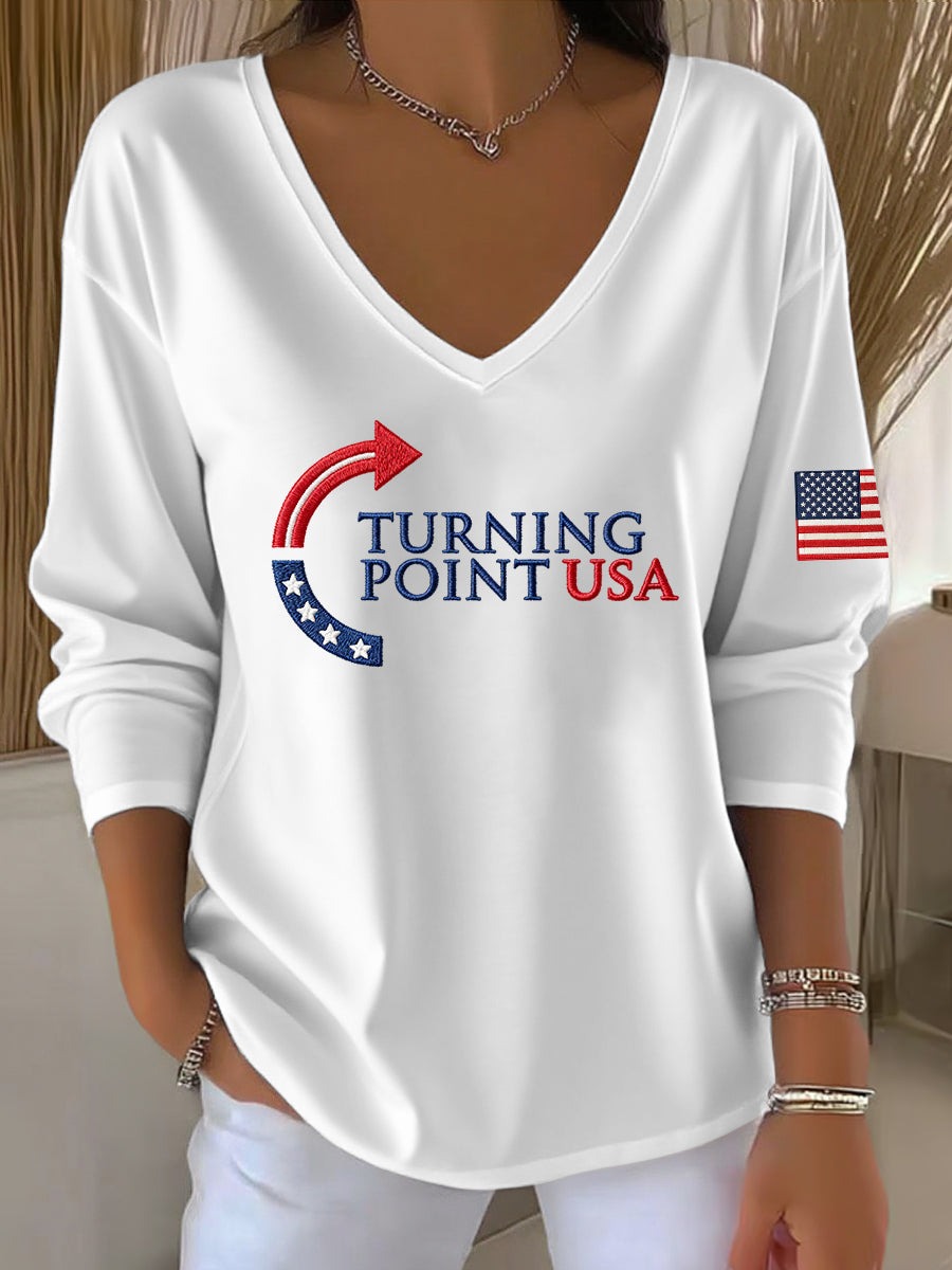 Women's Charlie Kirk Turning Point USA Trump Commemorative V-Neck Ribbed Top