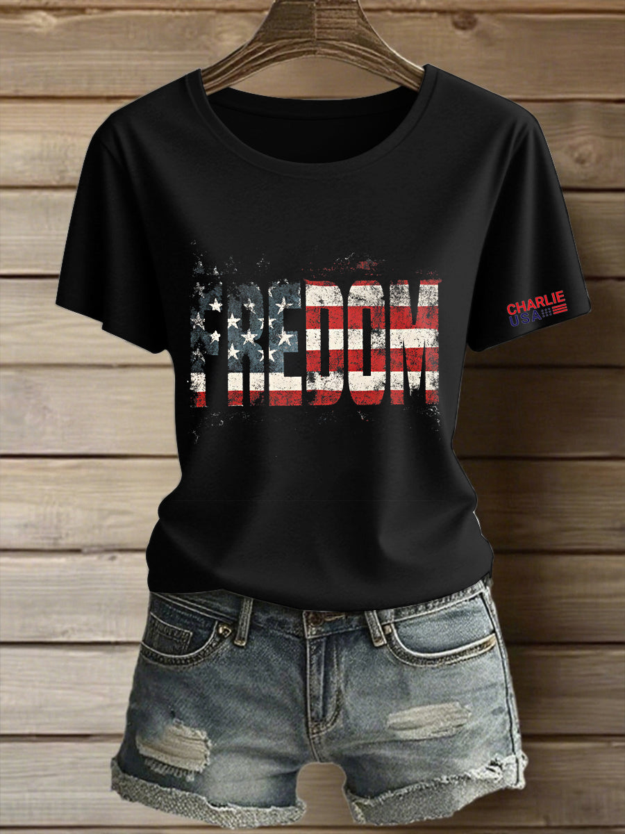 Women's Charlie Kirk Freedom Printed Vintage Fashion Loose Short Sleeve T-Shirt