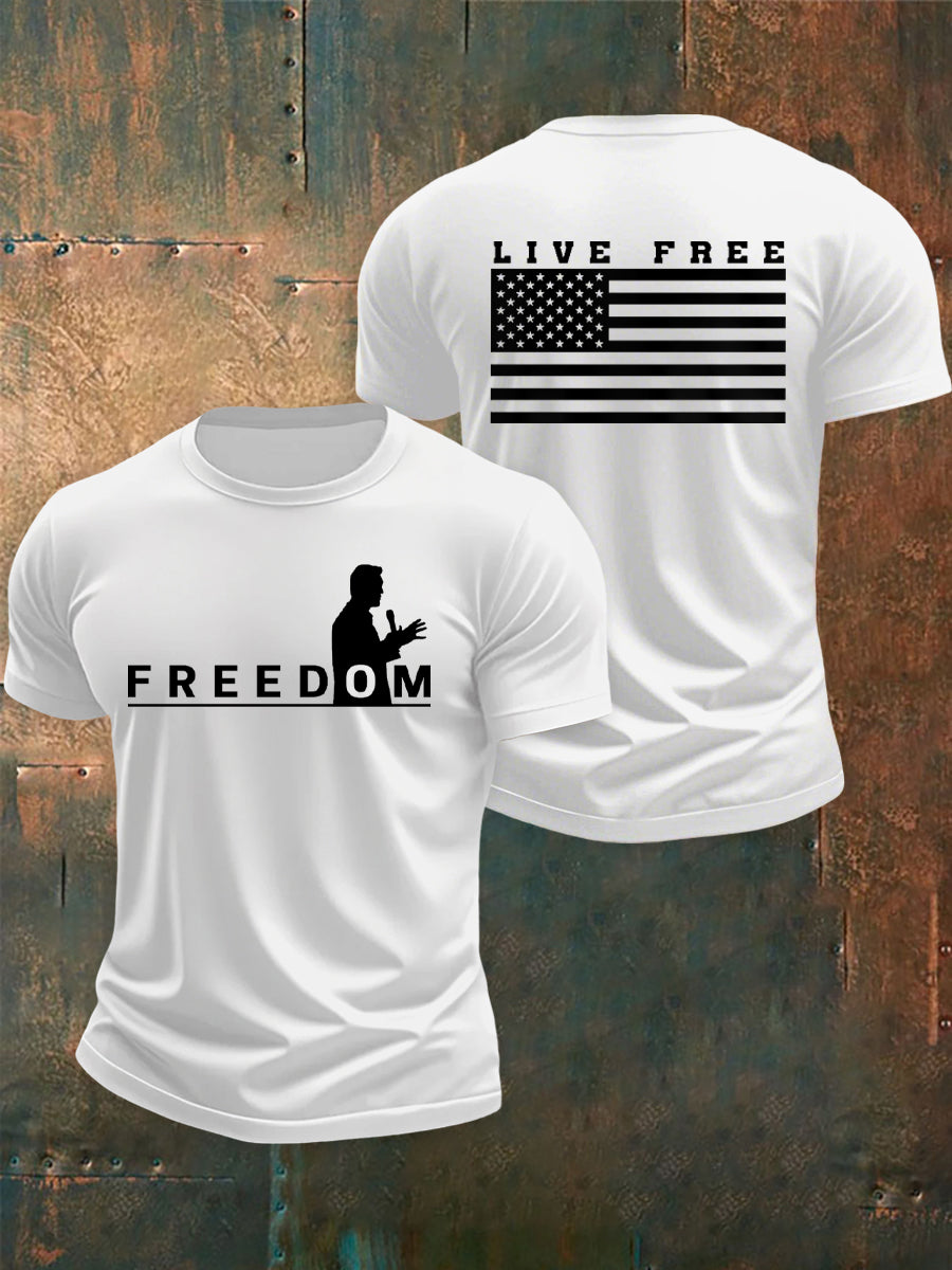 Men's Freedom USA Flag Live Free Print T-shirt