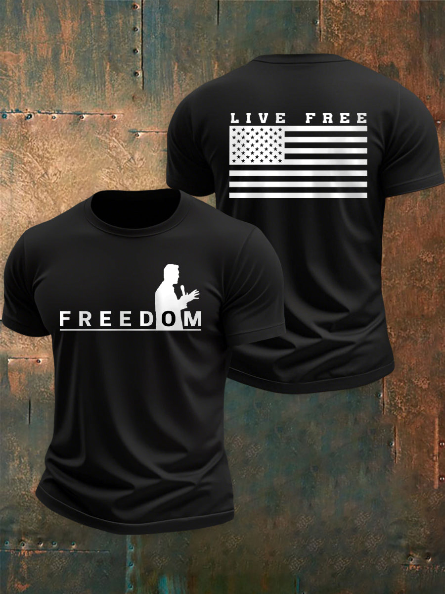Men's Freedom USA Flag Live Free Print T-shirt