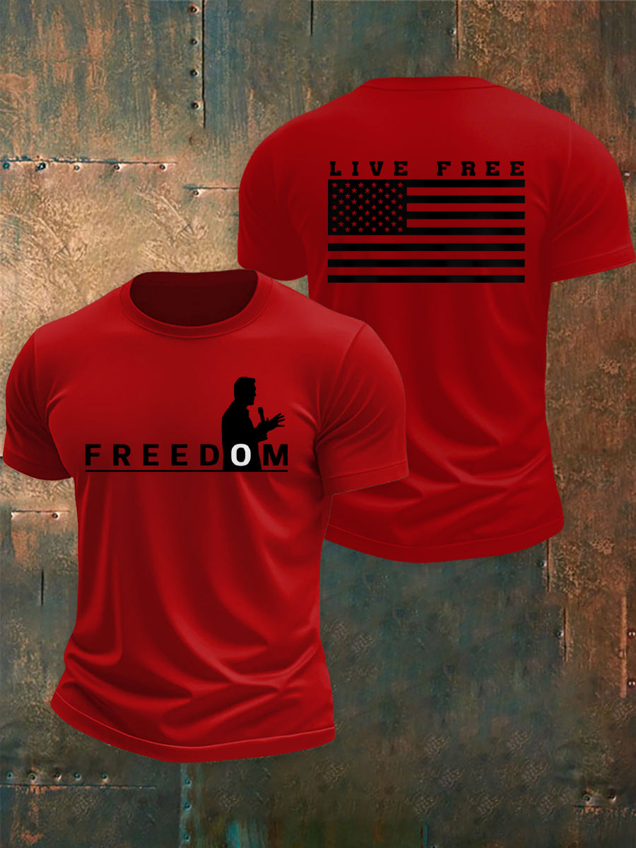 Men's Freedom USA Flag Live Free Print T-shirt
