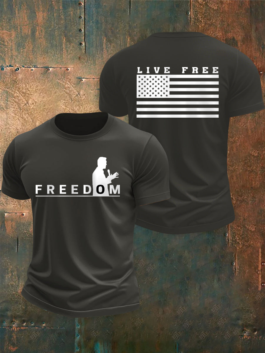 Men's Freedom USA Flag Live Free Print T-shirt