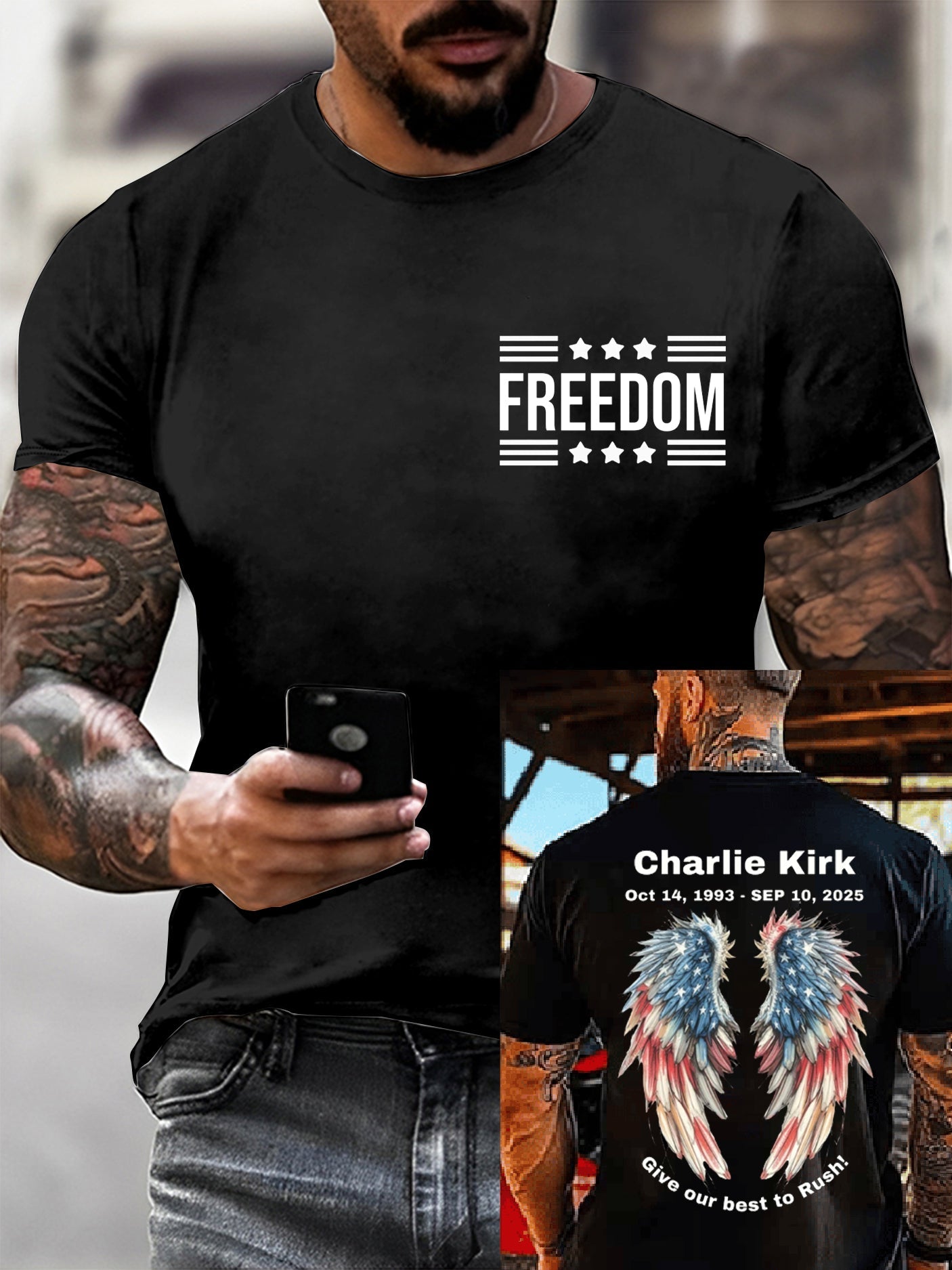 Men's Charlie Kirk Freedom Printed Vintage Fashion Loose Short Sleeve T-Shirt