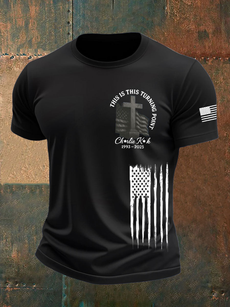 Men's Charlie Kirk Turning Point imitation cotton short-sleeved T-shirt