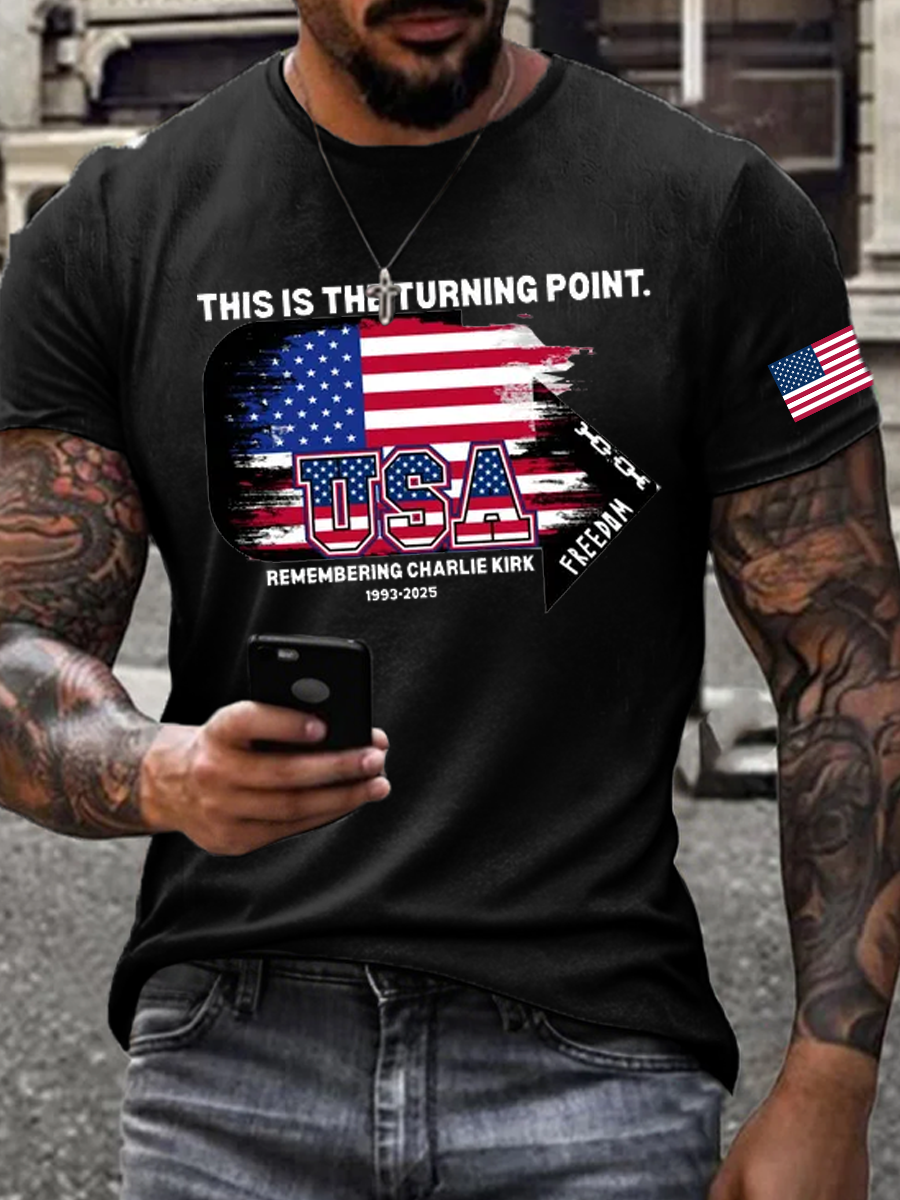 Men's Charlie Kirk Turning Point imitation cotton short-sleeved T-shirt