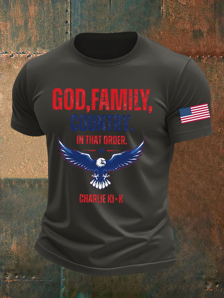 Men's God Family Country In That Order Printed T-shirt