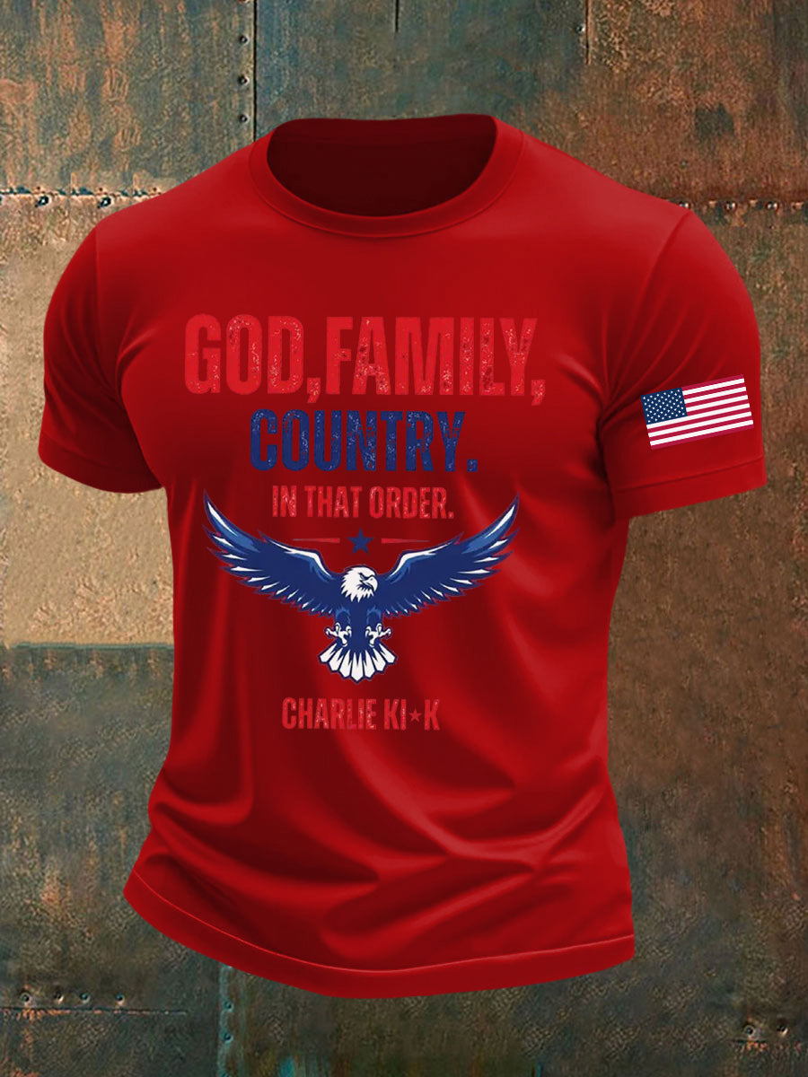 Men's God Family Country In That Order Printed T-shirt