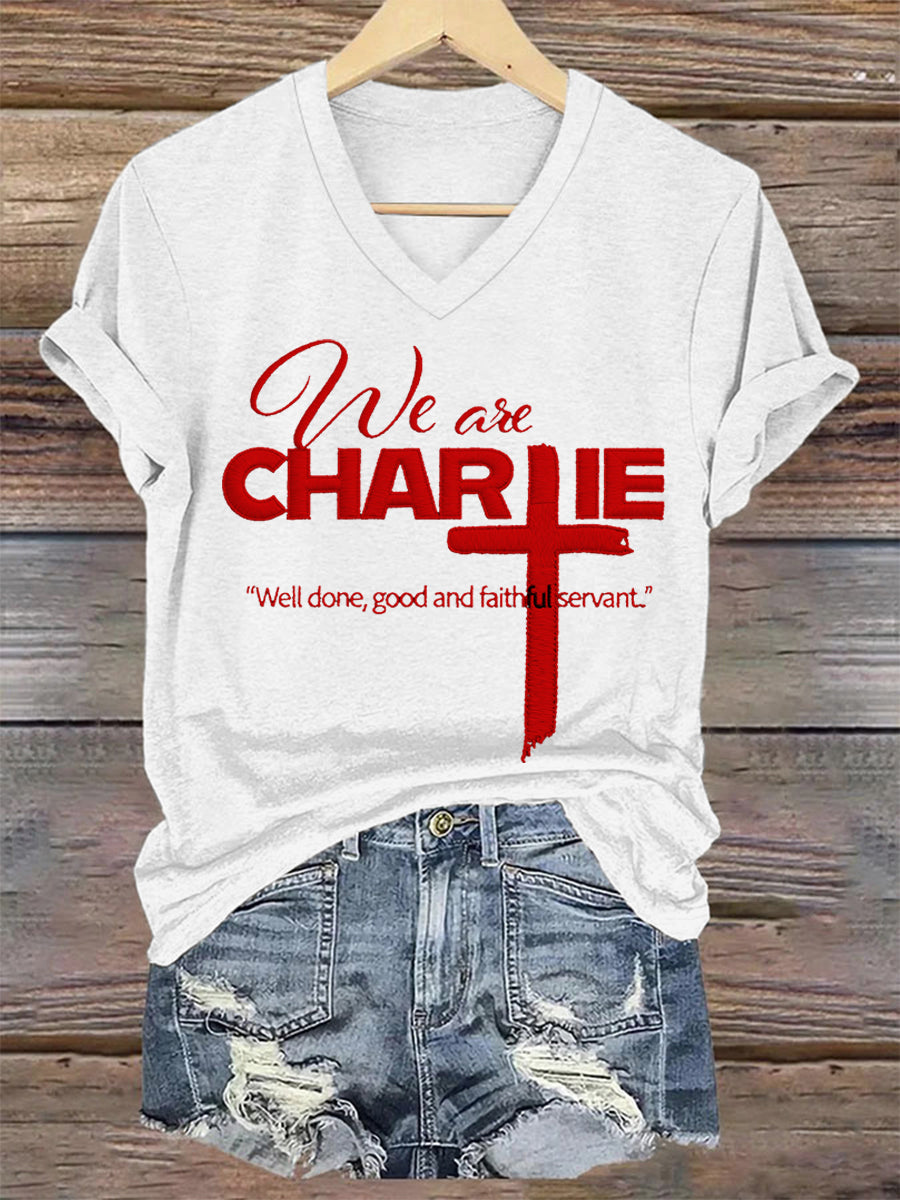 Women's We Are All Charlie Kirk Now! R.I.P Charlie Kirk V-Neck Tee