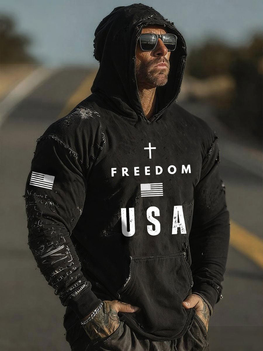 Men's Freedom Printed Casual Hoodie