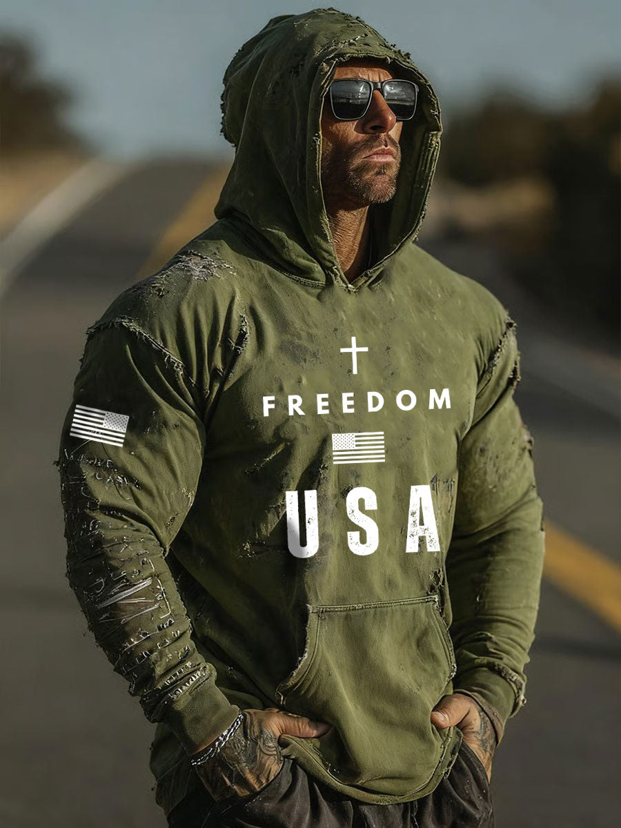 Men's Freedom Printed Casual Hoodie