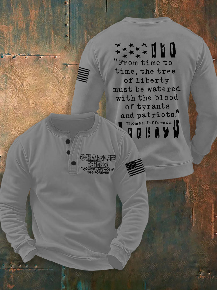 Men's Charlie Kirk Never Silenced Printed Long Sleeves T-Shirt