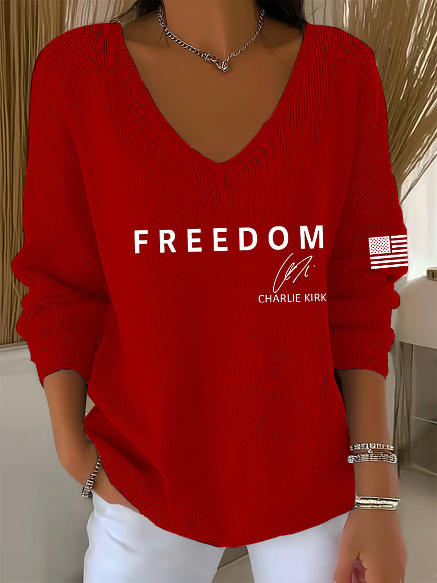Women's Freedom Is Not Free R.I.P Charlie Kirk V-Neck Ribbed Top