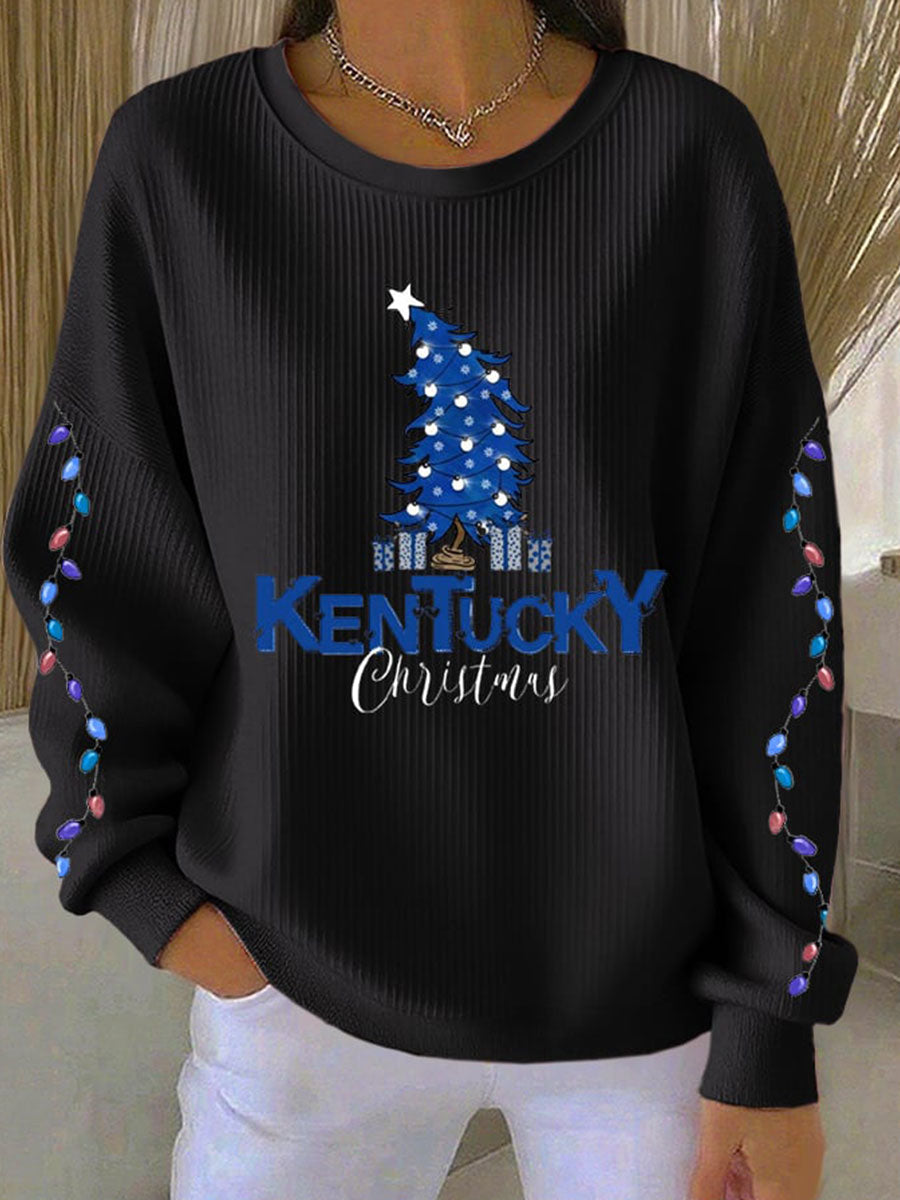 Women's Kentucky Christmas Ribbed Round-Neck Sweatshirt