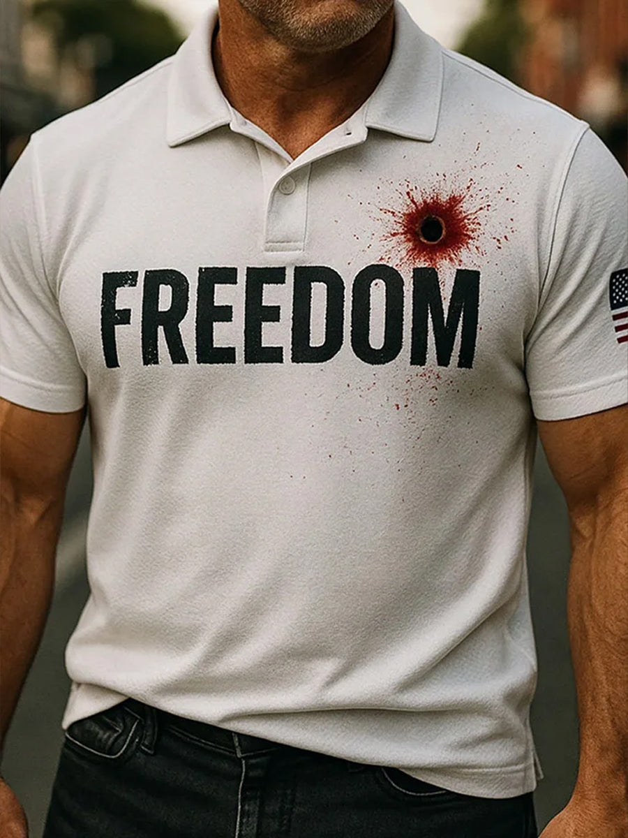 Men's Charlie Kirk "Freedom Isn't Free" American Turning Point Commemorative Short Sleeve Polo Shirt